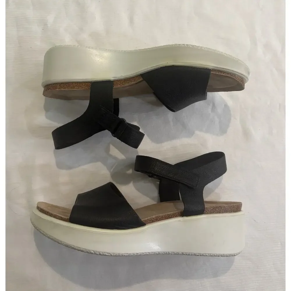ECCO Flowt Wedge Leather Cork Corksphere Sandal Black Women's EU 40 US 9-9.5